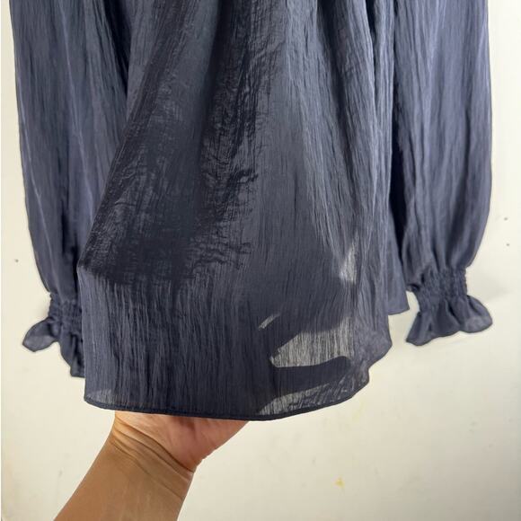 French Connection Women’s Blue Boza Smock Neck Regency Whimsygoth Witchy Top XS - Picture 4 of 10